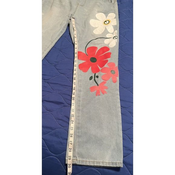 Misslook Floral Painted Denim Bib Overalls size XL - (fits Sz Large) Country - Picture 9 of 9